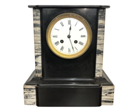 A 19th century black and white marble mantle clock, height 28cm.From the estate of Ashley Barker OBE who was born in Hertford