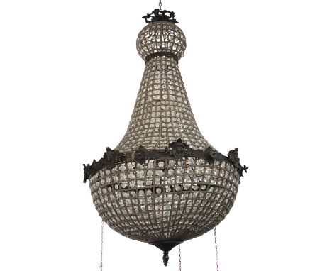 A French Empire period style basket shaped crystal chandelier, drop 110cm, diameter 70cm. 