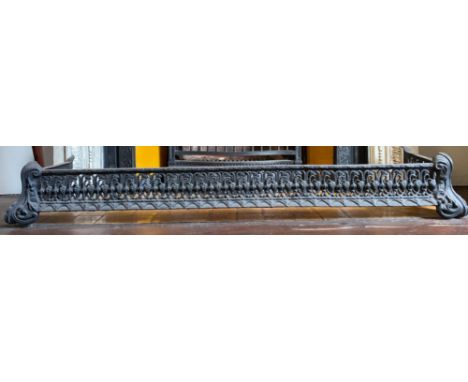 A 19th century cast iron fender, width 114cm.From the estate of Ashley Barker OBE who was born in Hertfordshire in 1927.Being