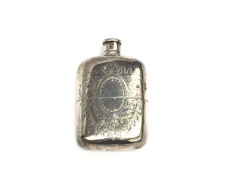 An engraved epns spirit flask.