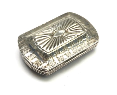 An unusual George lll snuff box by Samuel Pemberton of cushion form, Birmingham 1802, width 60mm.