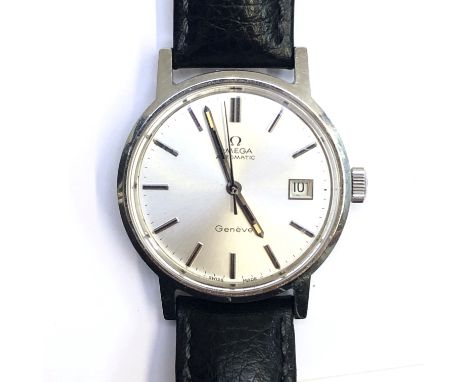 A gentlemen's Omega automatic Geneva date wrist watch in stainless steel case, calibre 1481 movement, number 35056087, the ba