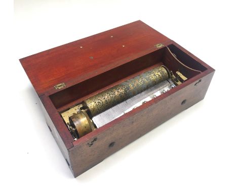  A Swiss key wind music box possibly by  Lecoultre &amp; Brechet mid 19th century, contained in a plain mahogany case, the 9"