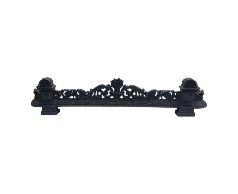An early 19th century black painted cast iron fender, height 24cm, width 119cm. From the estate of Ashley Barker OBE who was 