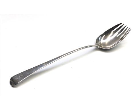 A Georgian silver basting spoon later converted into a serving fork, maker George Smith and Willam Fearn London 1792, 3.5oz.