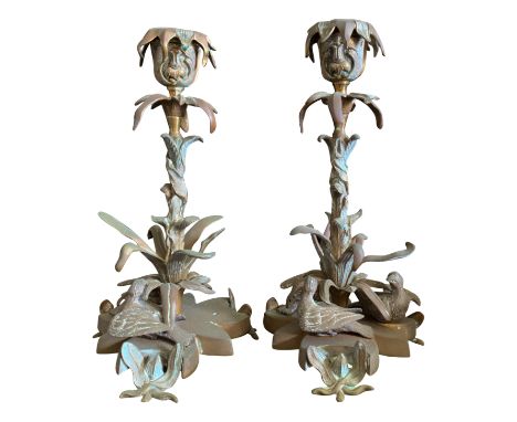 A pair of William IV brass candlesticks each of naturalistic form, height 23cm.From the estate of Ashley Barker OBE who was b