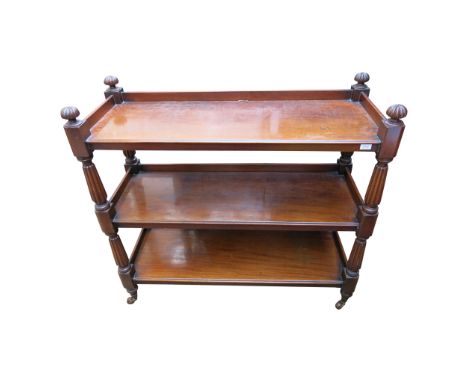 A Victorian mahogany three tier dumbwaiter, width 117cm, maximum height 110cm.From the estate of Ashley Barker OBE who was bo