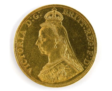 Victoria, Gold £5 1887, obv. Jubilee bust left, rev. Pistrucci, light contact marks, AUNC