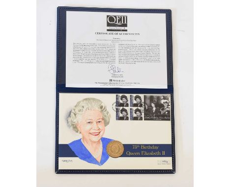 Guernsey, Gold Proof £5 First Day Cover, (0.917 gold) 'Queen's 75th Birthday', dated 21st April 2001 and postmarked Gibraltar