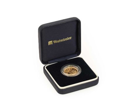 Elizabeth II, Proof Sovereign 1987, obv. Maklouf portrait of the queen, rev. Pistrucci, encapsulated in Westminster Mint disp