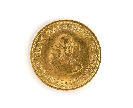 South Africa, Gold 2 Rand 1962, (.917 gold, 22mm, 7.99g), obv. portrait of Jan van Riebeeck 1/4 right, rev. prancing springbo