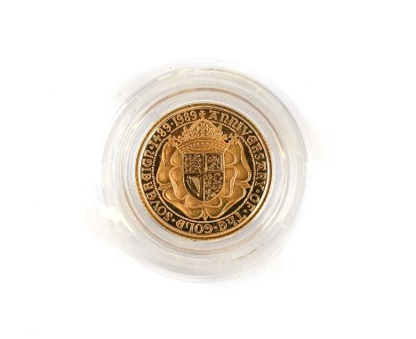 Elizabeth II, Proof Half Sovereign 1989, commemorating 500 years of the sovereign; designed by B. Sindall obv. facing full-le