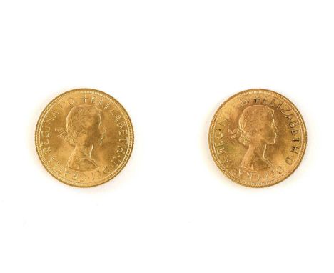 2 x Elizabeth II, Sovereigns 1957 and 1959, obv. Gillick portrait of the Queen facing right, rev. Pistrucci, both AUNC