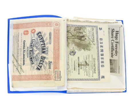 Two Albums of Share Certificates; over 50 different certificates, including many interesting examples from around the world, 