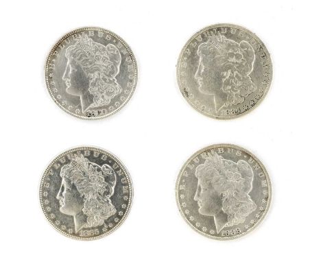 USA, 4 x Morgan Silver Dollars comprising: 1880, light contact marks/hairlines, GVF; 1884, contact marks/hairlines, AFine; 18