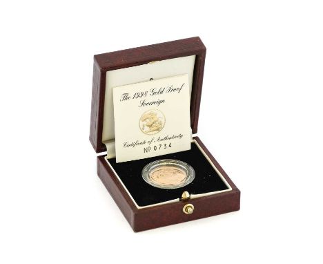 Elizabeth II, Gold Proof Sovereign 1998, obv. Rank-Broadley portrait of the queen, rev. Pistrucci, limited edition no. 734, e