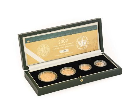 UK Gold Proof 4-Coin Sovereign Collection 2002, 'Golden Jubilee', comprising £5, double sovereign, sovereign and half soverei