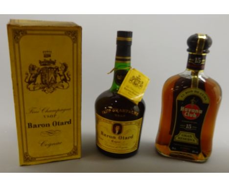 Baron Otard Fine Champagne VSOP Cognac, with ticket in carton, 24floz, 70 proof 40%vol, & El Ron De Cuba Havana Club 15 Years