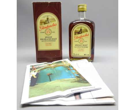Glenfarclas Single Highland Malt Scotch Whisky, by J & G Grant, 15 Years old, 75cl, 46%, with Malt Whisky Trail leaflet, in c