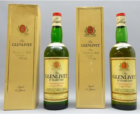 Glenlivet Unblended All Malt Scotch Whisky, 12 Years old, 262/3fl, 75.7cl, 70 proof, in cartons, 2 bottles Condition Report C