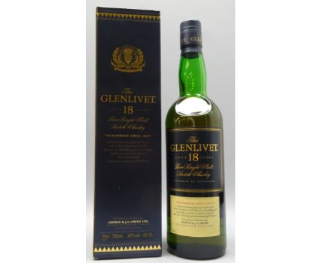Glenlivet Pure Single Malt Scotch Whisky, Aged 18 Years, in plain carton, 70cl, 43%vol. 1 bottle.  Provenance: Yorkshire Priv
