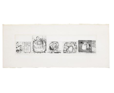 David Hockney (born 1937)Gretchen and the Snurl (M.C.A. Tokyo 9) Five etchings with aquatint, 1961, printed on one sheet of C
