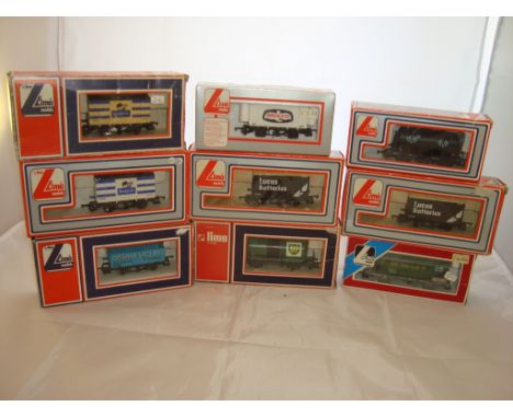 OO Gauge - Lima - A selection of Lima wagons as lotted to include two private owner's Lucas Batteries box vans (9)  (VG-BF/G)