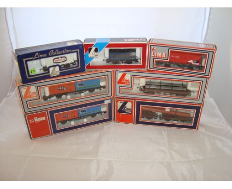OO Gauge - Lima - A selection of Lima wagons as lotted to include pipe wagons and container wagons (7)  (VG-BF/G)