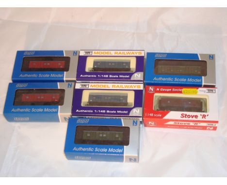 A group of N Gauge vans by Dapol - to include CCT vans and a Stove R mainly in various BR liveries. (7) (NM-BVG)