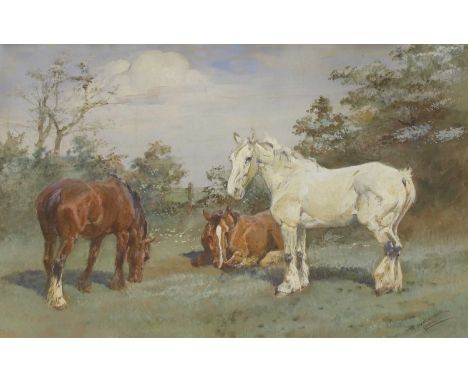 Thomas Ivester-Lloyd (1873-1942)Heavy horses out to grasssigned 'T. Ivester/Lloyd' l.r., watercolour heightened with white31.