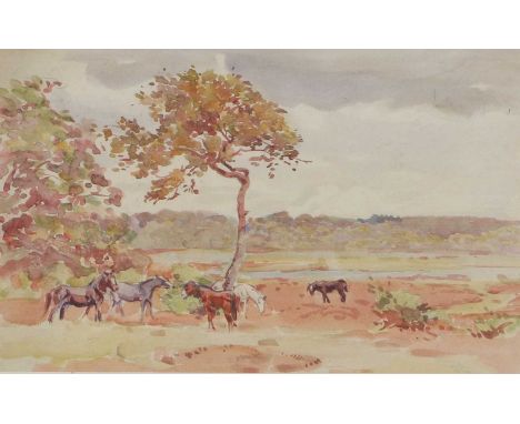 *Allen William Seaby (1867-1953)New Forest ponies in a landscapewatercolour24 x 36cm*Artist's Resale Right may apply to this 