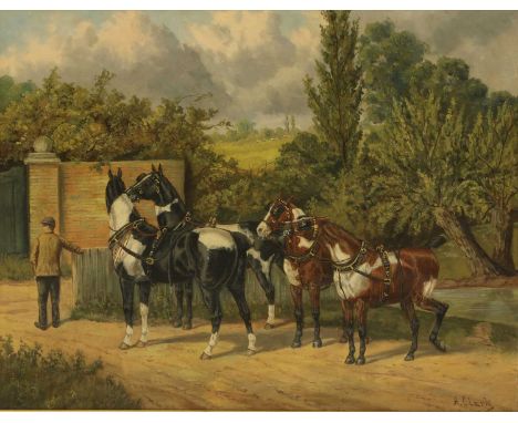 Albert James Clark (fl.1890-1943)'The coloured team'signed 'A Clark' l.r., oil on canvas43 x 55cmoverall: 54.5 56.5cmSome cra