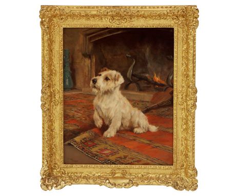 Arthur Wardle (1864-1949)Sealyham terrier by the hearthsigned 'Arthur Wardle' l.l., oil on canvas46 x 36cmThere is a small sc