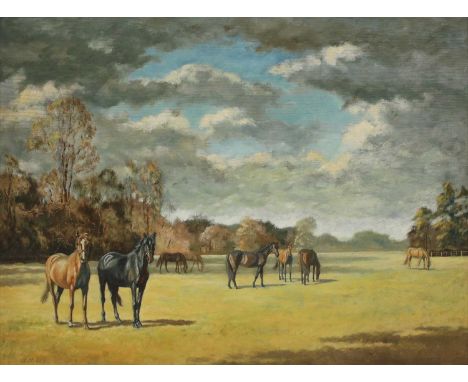 A M Selfe, 20th centuryMares and yearlings out to grasssigned 'A M Selfe' l.l., also signed and inscribed indistinctly in pen
