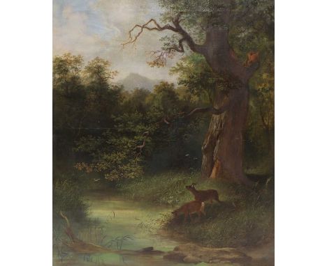 Emil Rozsay (1839-1891)A wooded landscape with deer by a poolsigned 'Rozsay' and dated (1)878.VI.10, l.r., oil on canvas100 x