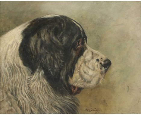 M A Dowden (19th/20th century)Study of a St Bernardsigned and dated 'M. A. Dowden/1916' l.c., oil on board6 x 44.5cmoverall 4