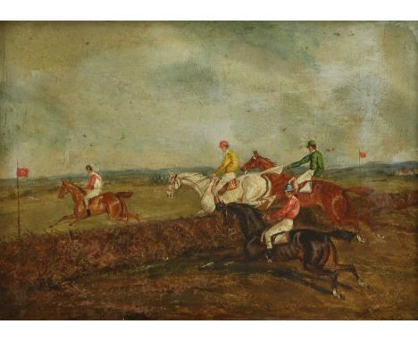 J Goldsmith (c.1875)Over the water, a steeplechase; Over the jumpa pair, both signed and dated 'J Goldsmith/1875' l.r., the f