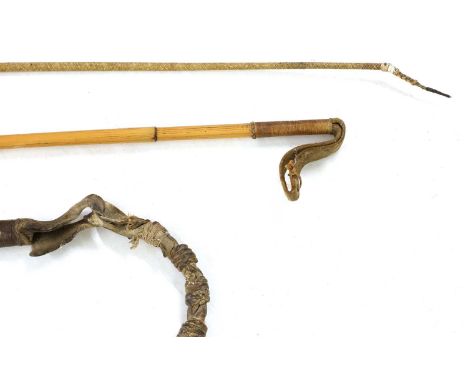 A 9ct gold-capped riding whip, London 1929,with crocodile leather grip,71cm long,a silver-mounted hunting crop,Birmingham 191