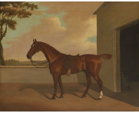 English School, 19th centuryChestnut hunter in a landscapeoil on canvas50.5 x 61.5cmFramed size: 59 x 69.5cm. Canvas has been