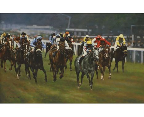 *Graham Isom (b.1945)'Petong - Wokingham Stakes, Ascot'signed 'Isom' l.l., inscribed with title verso, oil on canvas50.5 x 76