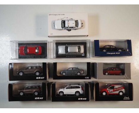 A group of boxed and unboxed 1:43 scale models by various Chinese model manufacturers, comprising assorted Chinese automobile