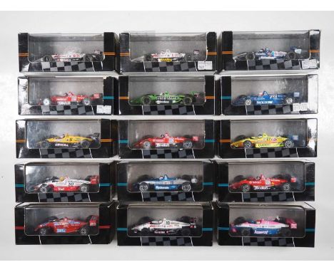 A group of boxed  1:43 scale models by ONYX, comprising of assorted Indy 500 racing cars , VG/E  in G/VG perspex cases and ou