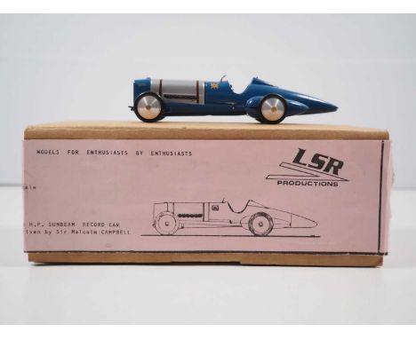 A 1:43 scale LSR PRODUCTIONS hand built white metal model of a 1924 Sunbeam 350 H.P land speed record car, G/Vg but windscree