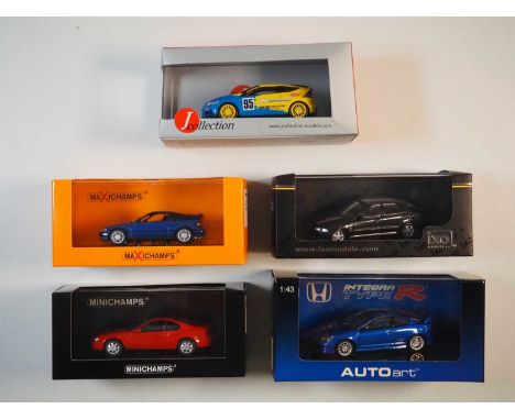 A group of 1:43 scale models by MINICHAMPS, AUTO ART, MAXICHAMPS, IXO and J COLLECTION, comprising assorted Honda automobiles