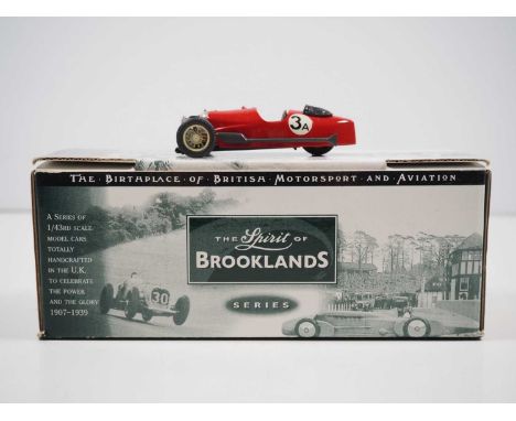 A MILESTONE MINATURES MBC6  Spirit of Brooklands hand built white metal, 1:43 scale model of a 1934 Morgan JAP Relay team car