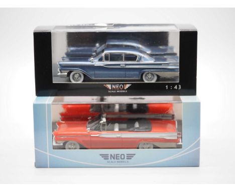 A pair of 1:43 scale hand built resin models by NEO, comprising of a 1959 Mercury Parklane hardtop and a 1959 Mercury Parklan