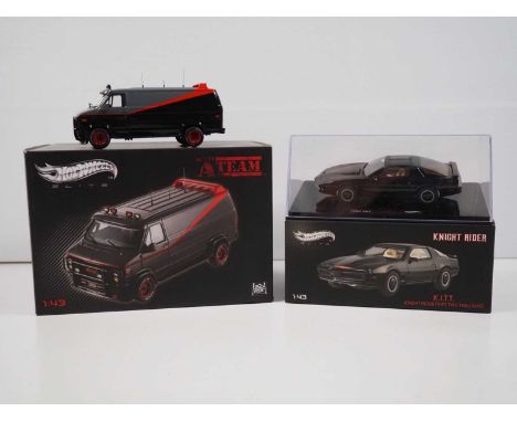 A pair of 1/43 scale models by HOT WHEELS ELITE, Comprising K.I.T.T Knight Industries Two Thousand, Pontiac Trans Am and The 