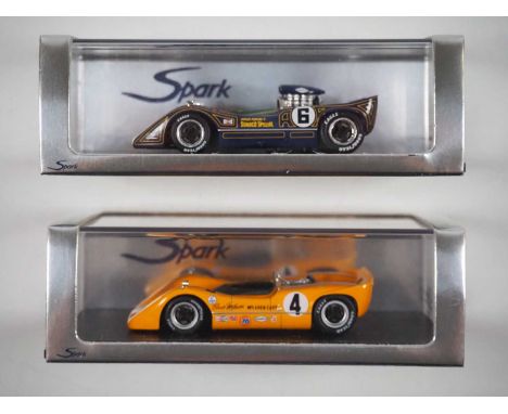 A pair of 1:43 scale hand built resin models of Can-Am racing cars by SPARK (MINIMAX), comprising of a McLaren M6A, No 4 cham