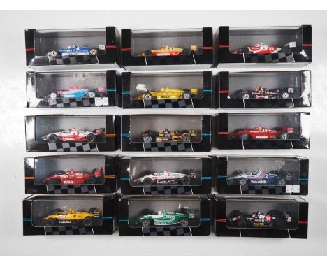 A group of boxed  1:43 scale models by ONYX, comprising of assorted Indy 500 racing cars , VG/E  in G/VG perspex cases and ou