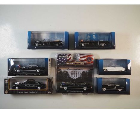 A group of boxed 1:43 scale models by LUXURY DIECAST, DEL PRADO and GREENLIGHT, comprising of assorted USA presidential Cadil